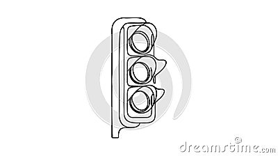 Continuous one line drawing of traffic lights with poles to regulate vehicle travel at road intersections. Vector Illustration