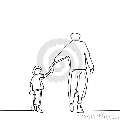 Continuous one line drawing vector illustration. Father with son in hands Vector Illustration