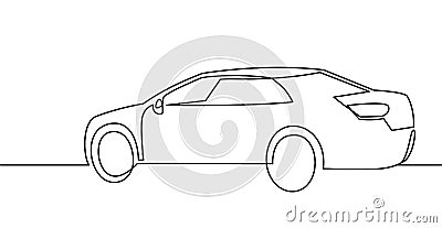 Continuous one Line Drawing of Vector illustration Passenger car. Vector Illustration