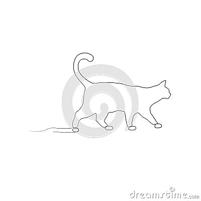 Continuous one line drawing Walking cat. Side view. Vector Illustration