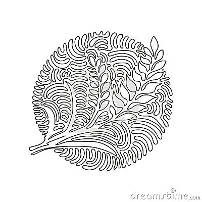 Continuous one line drawing wheat symbol logo template. Agriculture farm icon. Natural product grain sign. Swirl curl circle Vector Illustration
