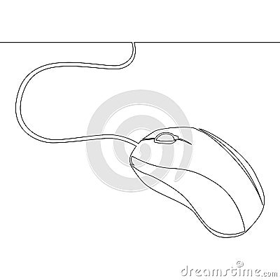 Continuous one line drawing wired computer mouse Vector Illustration