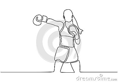 Continuous one line drawing of woman boxer athlete. Sport game vector minimalism design Vector Illustration