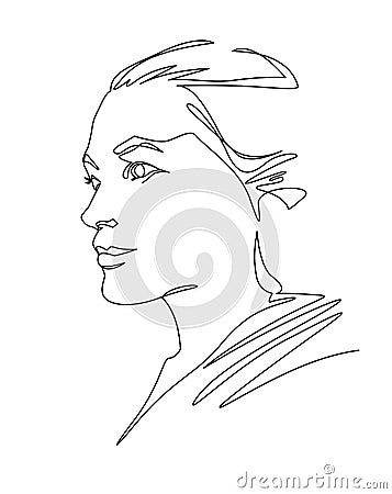 Continuous one line drawing woman face. Abstract female profile portrait Vector Illustration