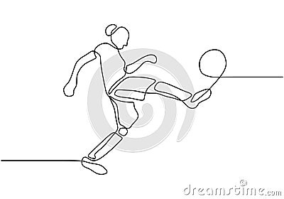 Continuous one line drawing of woman or girl football player. Minimalism design hand drawn simplicity sport theme Vector Illustration