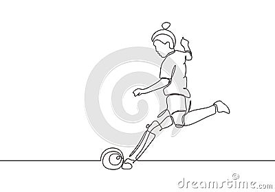 Continuous one line drawing of woman kick a ball on football game sport. Vector illustration minimalism design isolated on white Vector Illustration