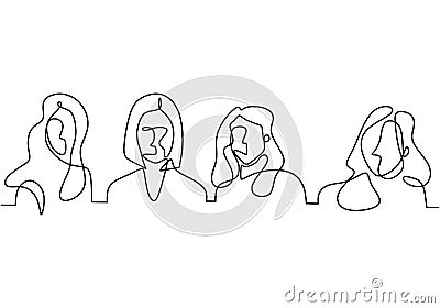 Continuous one line drawing of a woman`s association. Empowering woman. Charming and strong woman. Vector Illustration