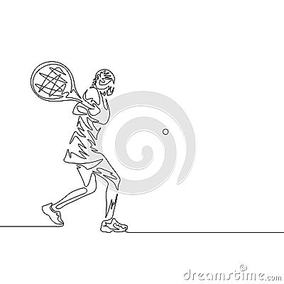 Continuous one line drawing woman tennis player swings to hit the ball Vector Illustration