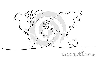 Continuous one line drawing. World map. Vector illustration. Vector Illustration