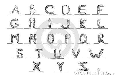 Continuous one line English alphabet, vector illustration Vector Illustration