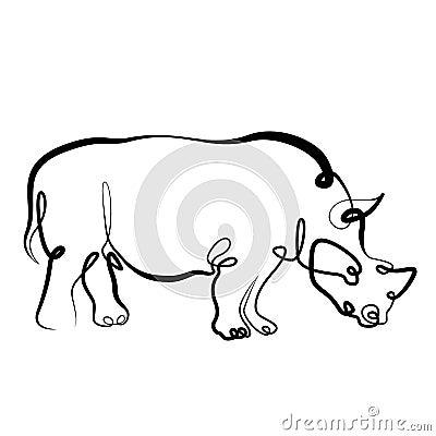 Continuous one line hand drawing rhinoceros rhino Stock Photo