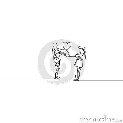 Continuous one line loving couple spinning holding hands Vector Illustration