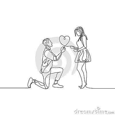 Continuous one line man makes a marriage proposal to a woman Vector Illustration