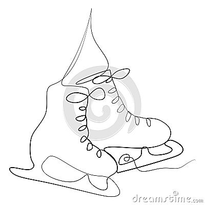 Continuous one line of pair of figure ice skates hanging in silhouette on a white background. Linear stylized Vector illustration Cartoon Illustration
