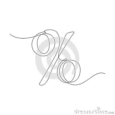 Continuous one line percent sign. Stock illustration. Vector Illustration