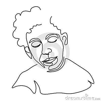 Continuous one line sketch portrait of man with curly hair Vector Illustration