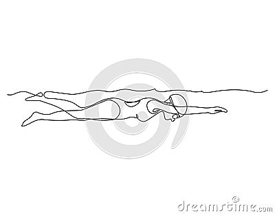 Continuous one line swimmer girl vector Vector Illustration