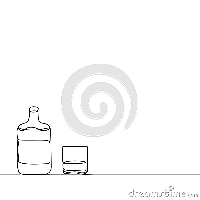 Continuous one line Whiskey and a glass. Vector illustration. Vector Illustration