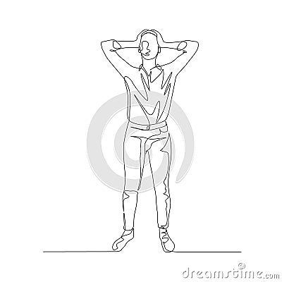 Continuous one line woman holds on to her head with two hands. Something bad happened. Vector Vector Illustration