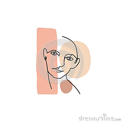 Continuous one line woman portrait in lineart style. Abstract linear girl beauty face. Fashion trendy minimalistic Vector Illustration