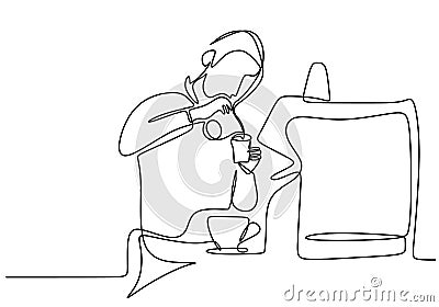Continuous one single line drawing of barista. A young handsome man as owner cafe is makes a coffee in his bar. Coffee addict Vector Illustration