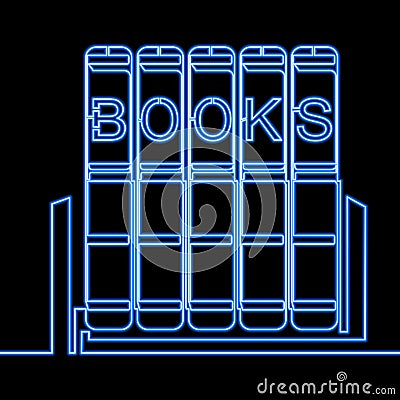 Continuous one line drawing books neon concept Vector Illustration