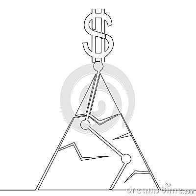 Continuous line drawing Dollar sign on top of a Mountain money icon vector illustration concept Vector Illustration