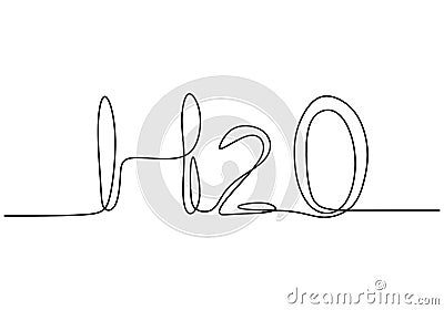 Continuous one single line drawing of H2O in chemistry. Chemical formula for water, ice or steam, two atoms of hydrogen and one Vector Illustration
