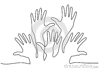 Continuous one single line drawing of human hands. A symbol of solidarity to each other. Teamwork, friendship concept minimalist Vector Illustration