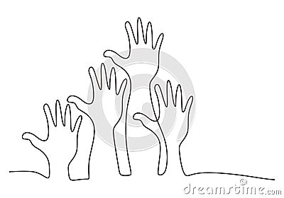 Continuous one single line drawing of human hands. A symbol of solidarity to each other. Teamwork, friendship concept minimalist Vector Illustration