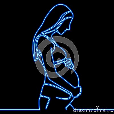 Continuous line drawing Pregnant woman, future mom icon neon glow vector illustration concept Vector Illustration