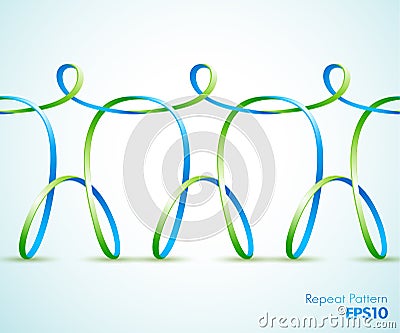 Continuous ribbon three figures holding hands Vector Illustration