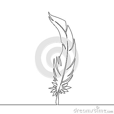 Continuous single drawn line art doodle feather, bird Vector Illustration