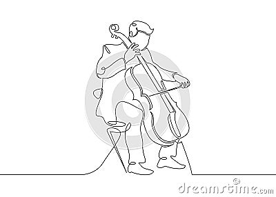 A continuous single drawn single line of a musician is played by a cellist man. Stock Photo
