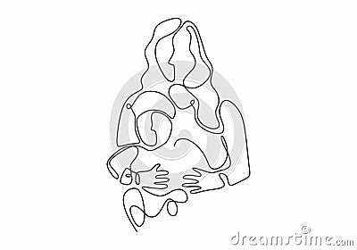Continuous single line drawing of baby born with mother vector illustration simplicity design Vector Illustration