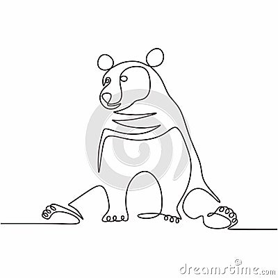 Continuous single line drawing of bear wild animals vector illustration. One hand drawn winter animal mascot minimalism of polar Vector Illustration