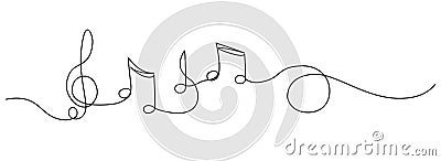 continuous single line drawing of music notes and treble clef Vector Illustration