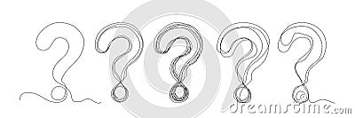 Continuous Thin Line Question Mark, Art Ask Symbol, Query Sign Vector Illustration
