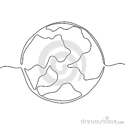 Continuous thin one line earth. Globe world single line. Vector planet contour concept Vector Illustration