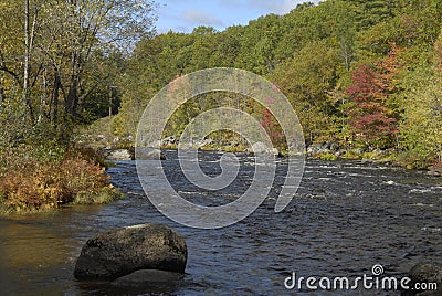 Contoocook River fall foliage Stock Photo