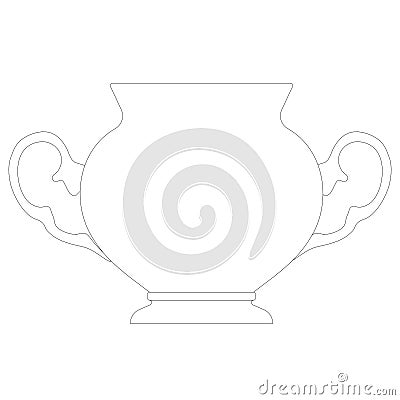 Contour of an antique decorative teapot from black lines isolated on a white background. Front view. Vector illustration Vector Illustration
