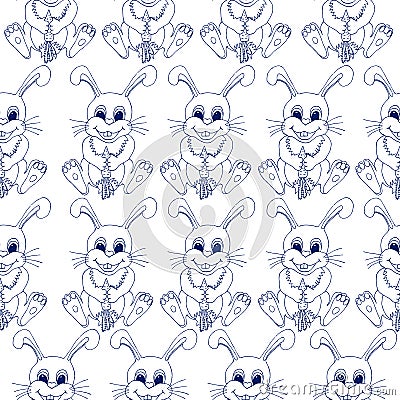 Contour bunny seamless pattern Cartoon Illustration