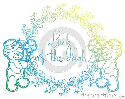 Contour color gradient frame with shamrock, teddy bear. Raster Stock Photo