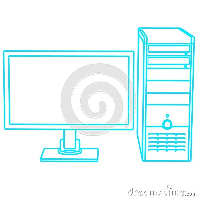 Contour of the computer. Monitor and system unit. Front view. Vector illustration Vector Illustration