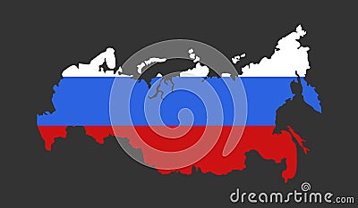 Contour conditional map of Russia in the colors of the Russian flag. Flat map of the borders of the Russian Federation. Scalable Vector Illustration