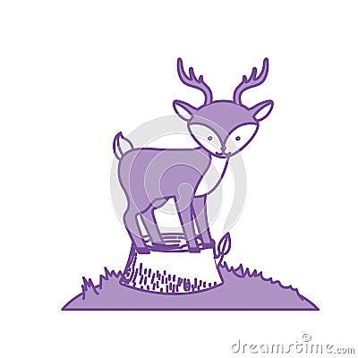 Contour cute deer animal in bole wood tree Vector Illustration