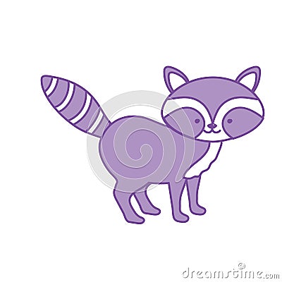 Contour cute raccoon wild animal icon Vector Illustration