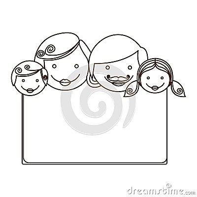 contour decorative frame with family faces Cartoon Illustration