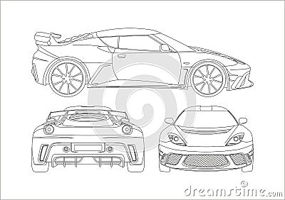 Contour drawing of a sports car Vector Illustration