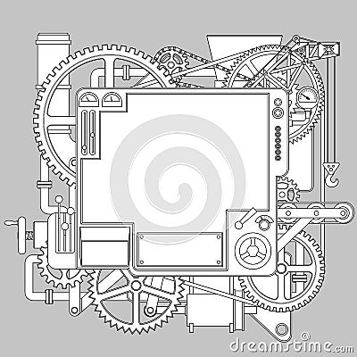 Contour drawing of white complex fantastic machine Vector Illustration